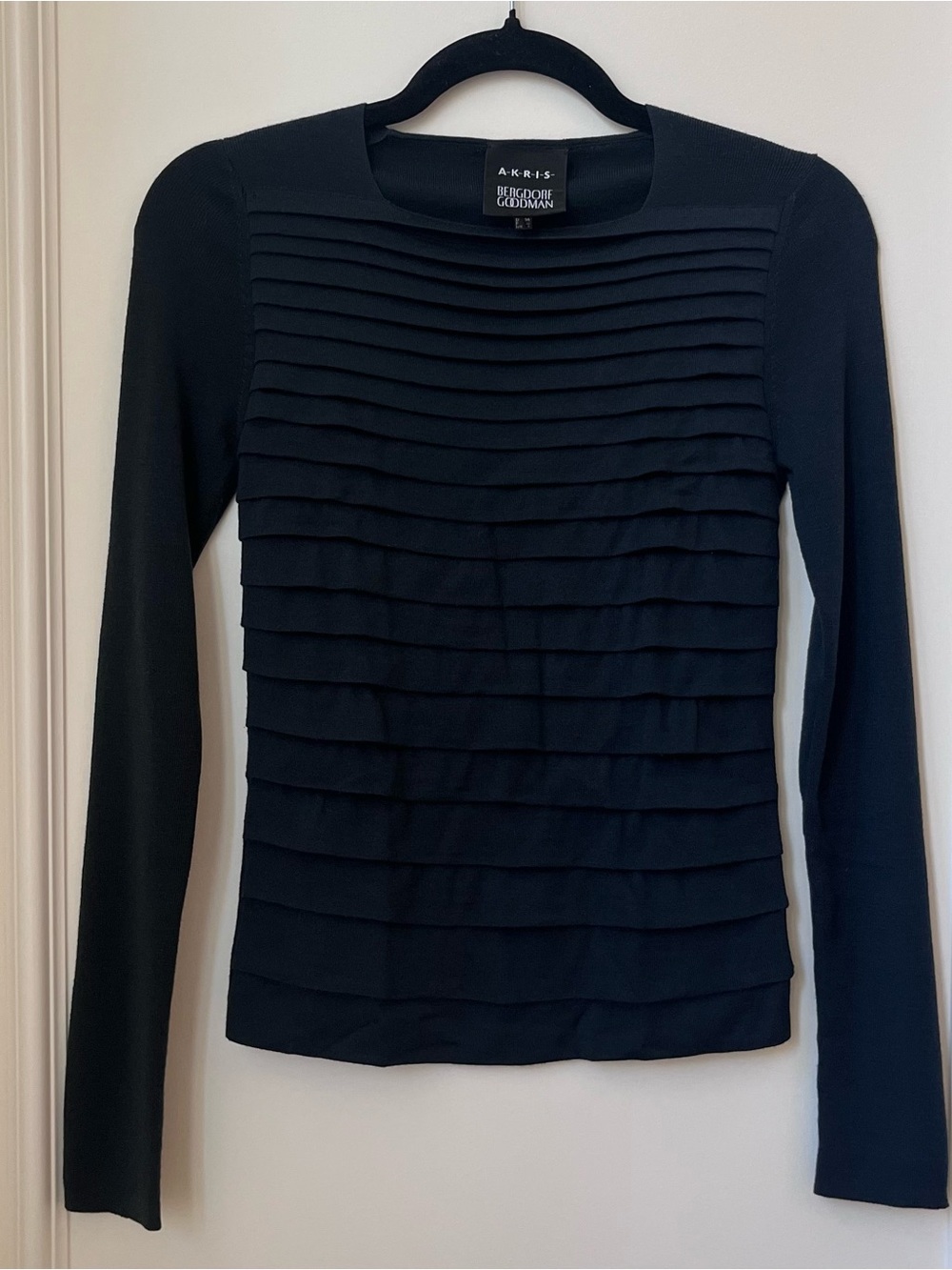Akris 100% Wool Black Tiered Pullover Sweater Size US 4